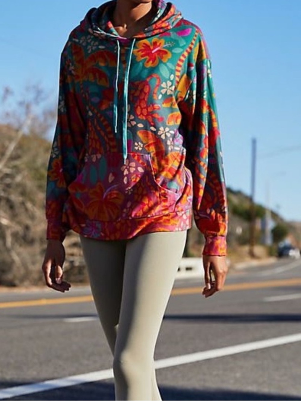 FARM Rio Teal & Pink Floral Pullover Hoodie